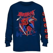 Marvel Men's Long Sleeve Shirt, Graphic Superhero Spiderman Shirt Navy – XL